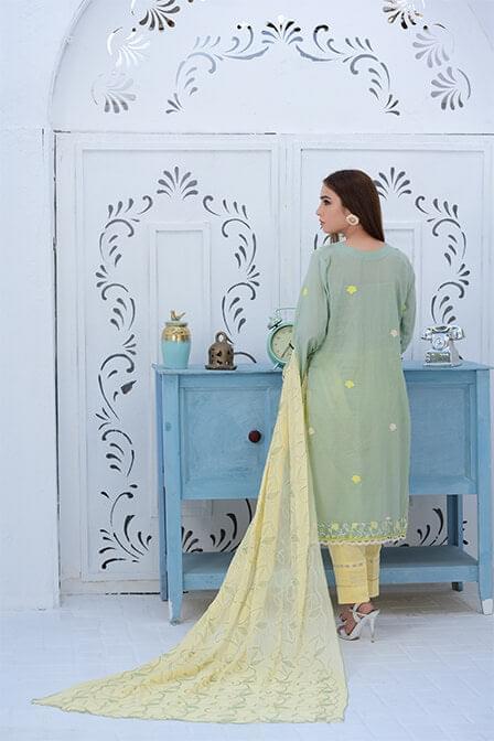 Fully Embroidered Chicken Shirt With Chiffon Dupatta - SURKHAAB