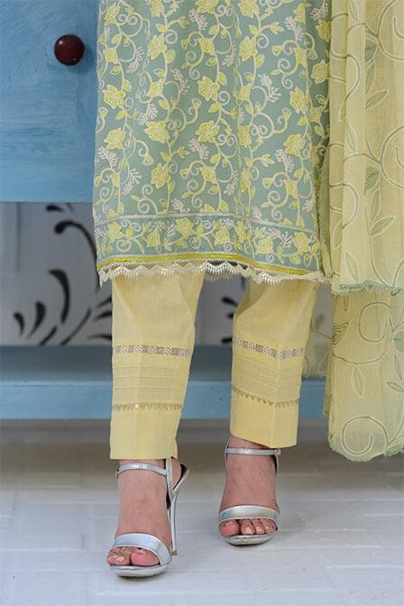 Fully Embroidered Chicken Shirt With Chiffon Dupatta - SURKHAAB