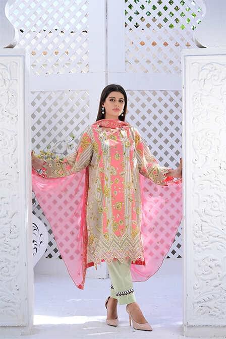 Fully Printed Lawn Suit With Chiffon Dupatta - SURKHAAB