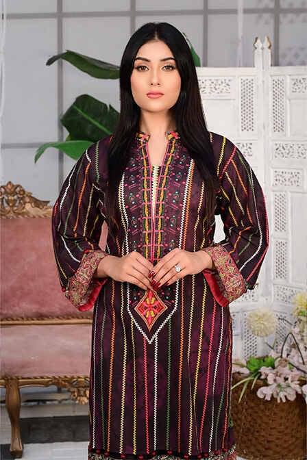 Stitched Kurti With Black Shalwar - AATISH