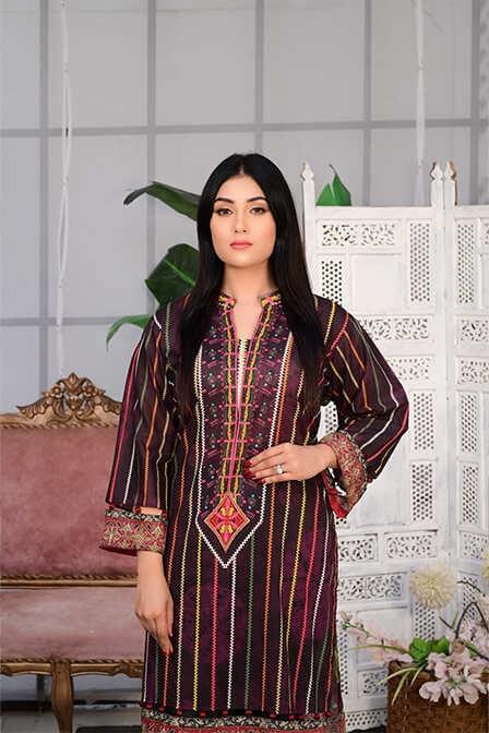 Stitched Kurti With Black Shalwar - AATISH