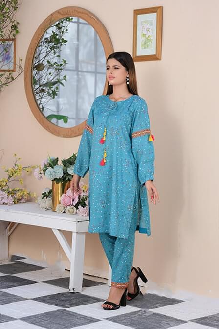 Light Blue Fully Printed Lawn Suit - AAHANG