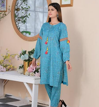 Light Blue Fully Printed Lawn Suit - AAHANG