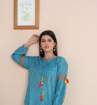 Light Blue Fully Printed Lawn Suit - AAHANG