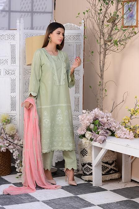 Full Embroidered Light Green Lawn Suit - AAHANG