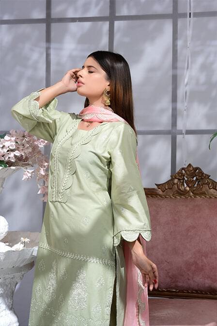 Full Embroidered Light Green Lawn Suit - AAHANG