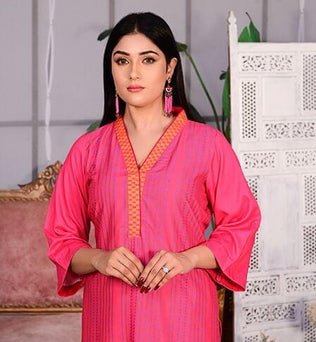 Pink Linen Lawn Suit With White Shalwar - AAHANG