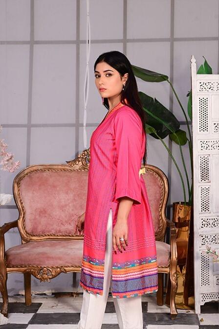 Pink Linen Lawn Suit With White Shalwar - AAHANG