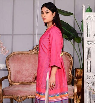 Pink Linen Lawn Suit With White Shalwar - AAHANG