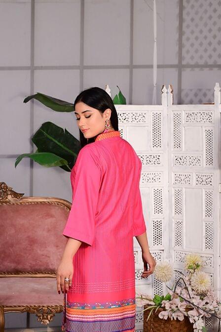 Pink Linen Lawn Suit With White Shalwar - AAHANG