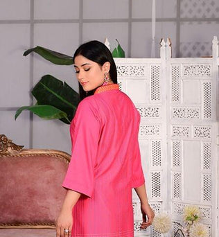 Pink Linen Lawn Suit With White Shalwar - AAHANG