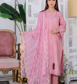 Pink Embroidered Masuri Lawn Dress  - SURKHAAB