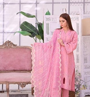 Pink Embroidered Masuri Lawn Dress  - SURKHAAB