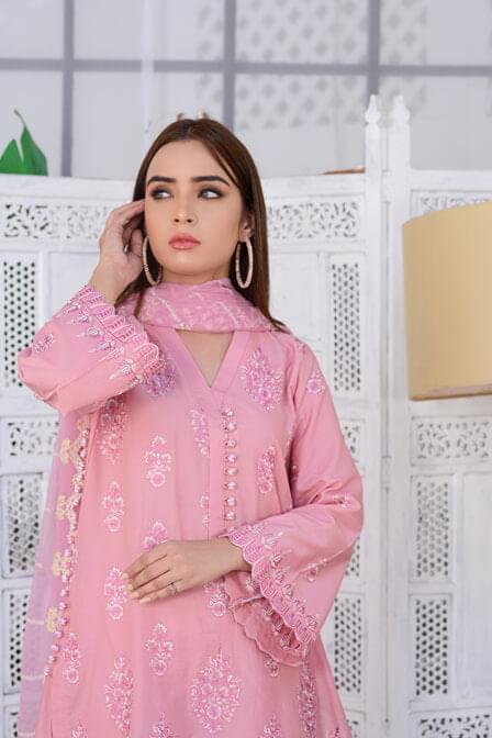 Pink Embroidered Masuri Lawn Dress  - SURKHAAB