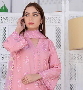 Pink Embroidered Masuri Lawn Dress  - SURKHAAB