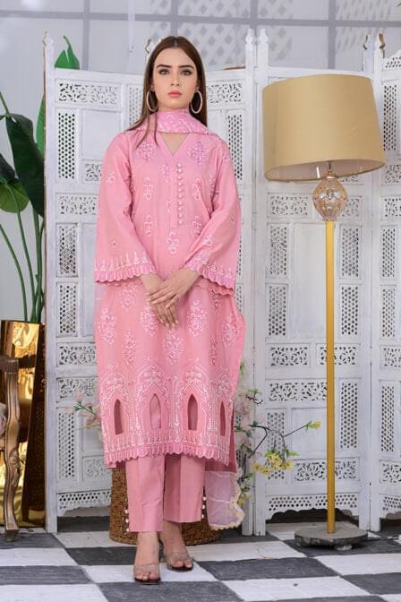 Pink Embroidered Masuri Lawn Dress  - SURKHAAB