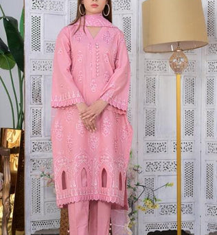 Pink Embroidered Masuri Lawn Dress  - SURKHAAB