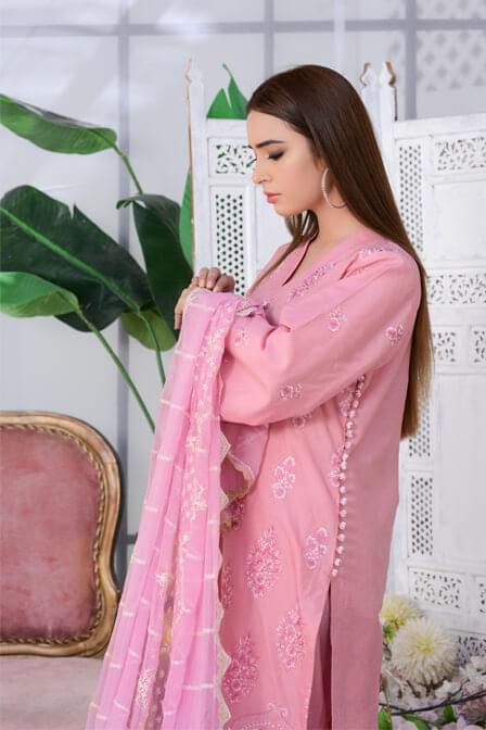 Pink Embroidered Masuri Lawn Dress  - SURKHAAB