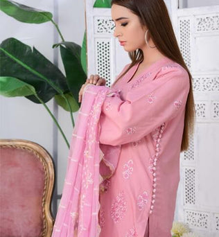 Pink Embroidered Masuri Lawn Dress  - SURKHAAB