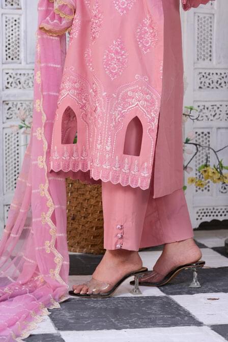 Pink Embroidered Masuri Lawn Dress  - SURKHAAB