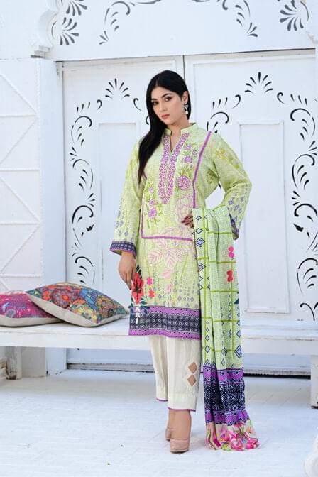 Stitched Embroidered Kurti With Printed Voile Dupatta - AAHANG