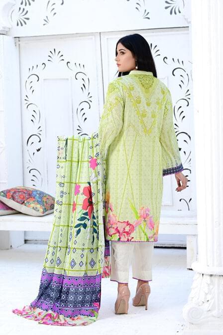 Stitched Embroidered Kurti With Printed Voile Dupatta - AAHANG