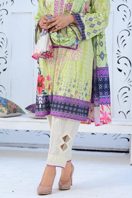 Stitched Embroidered Kurti With Printed Voile Dupatta - AAHANG