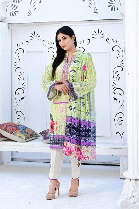 Stitched Embroidered Kurti With Printed Voile Dupatta - AAHANG