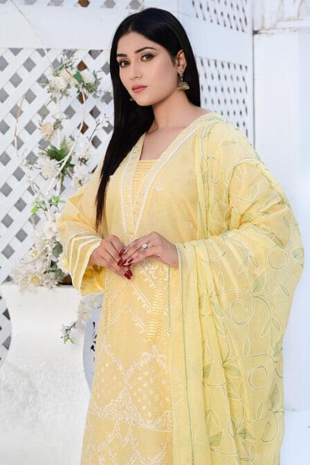 Readymade Three Piece Masuri Lemon Suit - SURKHAAB