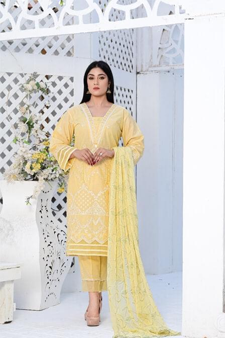 Readymade Three Piece Masuri Lemon Suit - SURKHAAB