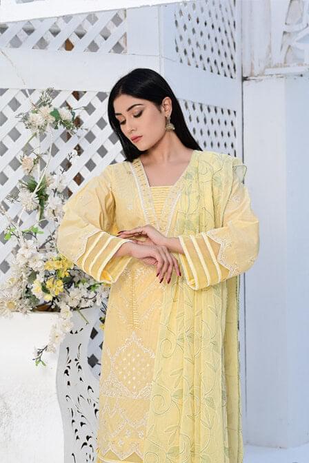 Readymade Three Piece Masuri Lemon Suit - SURKHAAB