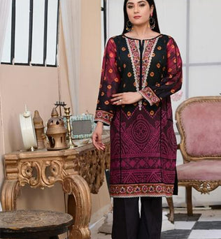 Fully Printed Stitched Kurti With Black Trouser- SURKHAAB