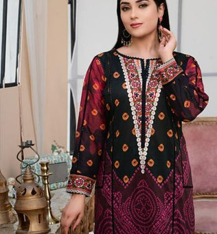 Fully Printed Stitched Kurti With Black Trouser- SURKHAAB