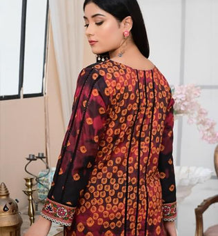 Fully Printed Stitched Kurti With Black Trouser- SURKHAAB